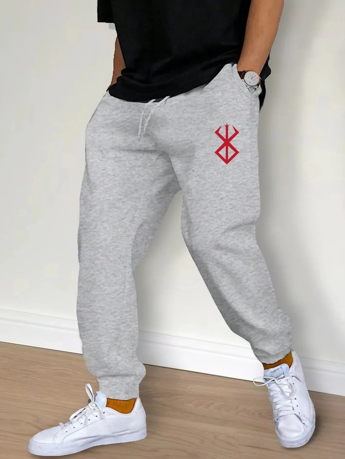 Streetwear Sporty Casual Men Jogger Pants - Mid-Rise Drawstring Waist