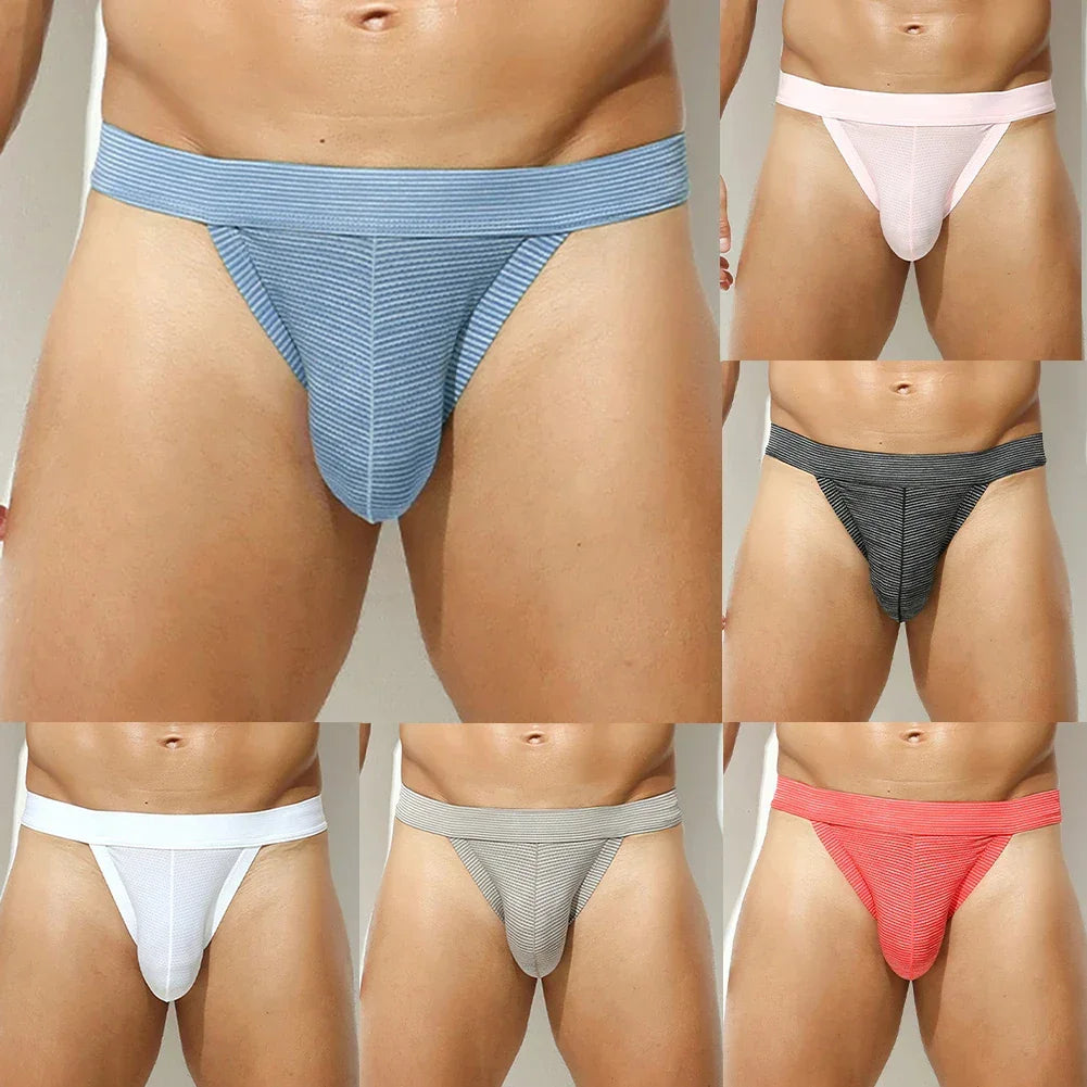 Mens Thong Bikini Underpants Low Waist Elastic G-String Pouch T-Back Underpants Absorbent Elastic Male Panties