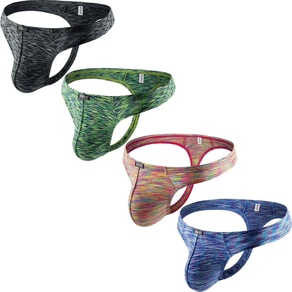 Men's Quick-dry Bulge Thong Colorful T-back Underwear Stretch Sporty Under Panties for Men