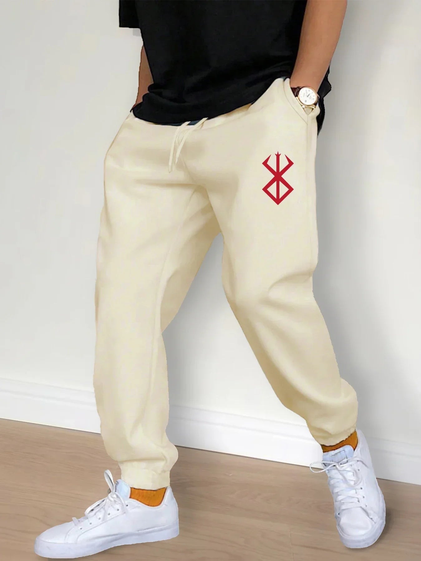 Streetwear Sporty Casual Men Jogger Pants - Mid-Rise Drawstring Waist