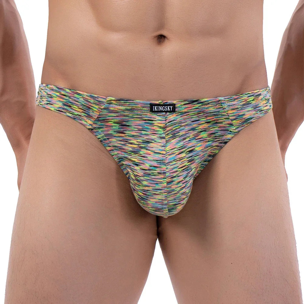 Men's Quick-dry Bulge Thong Colorful T-back Underwear Stretch Sporty Under Panties for Men