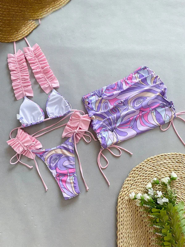 Women Abstract Triangle Bikini Set