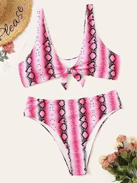 Women Animal Print High Waisted Bikini Set