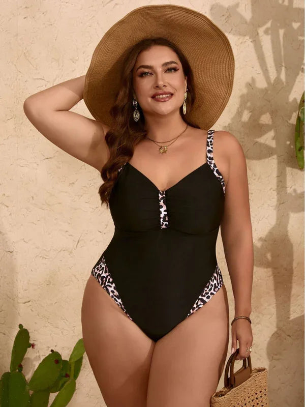 Women Black Animal Print One Piece Swimsuit
