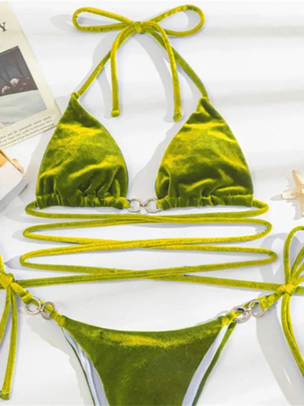 Women Blue String Bikini Set