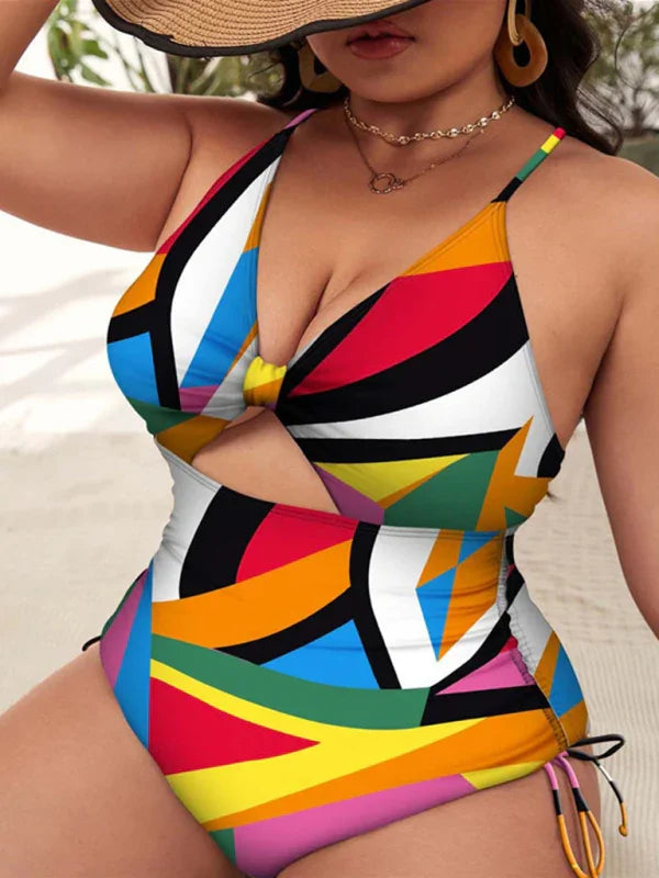 Women Floral Cut Out One Piece Swimsuit