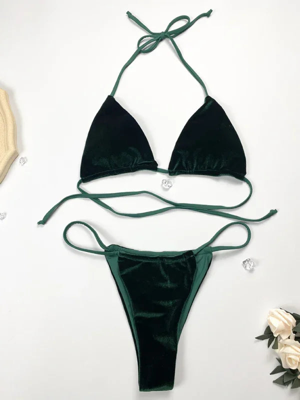 Women Green String Bikini Set