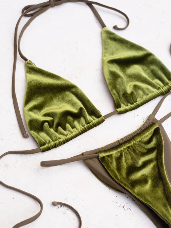 Women Green String Bikini Set