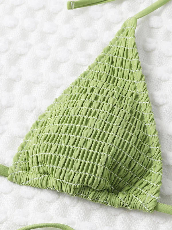 Women Green String Triangle Bikini Set