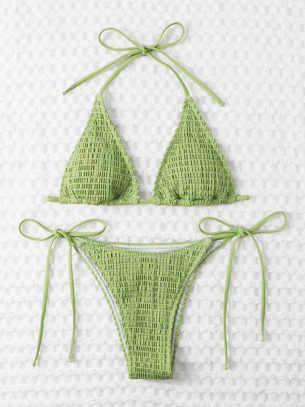 Women Green String Triangle Bikini Set