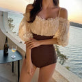 Women Khaki Textured One Piece Swimsuit