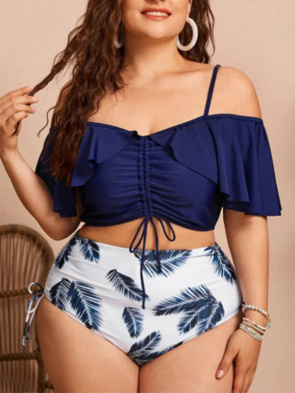 Women Navy High Waisted Floral Bikini Set