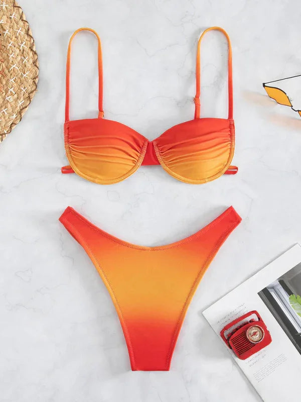 Ensemble de bikini bralette rouge orangé pour femme
