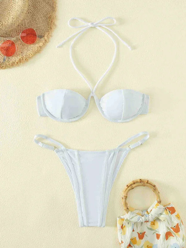 Women White Bandeau Bikini Set