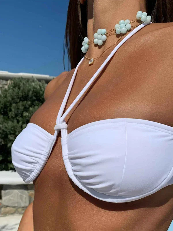 Women White Bandeau Bikini Set