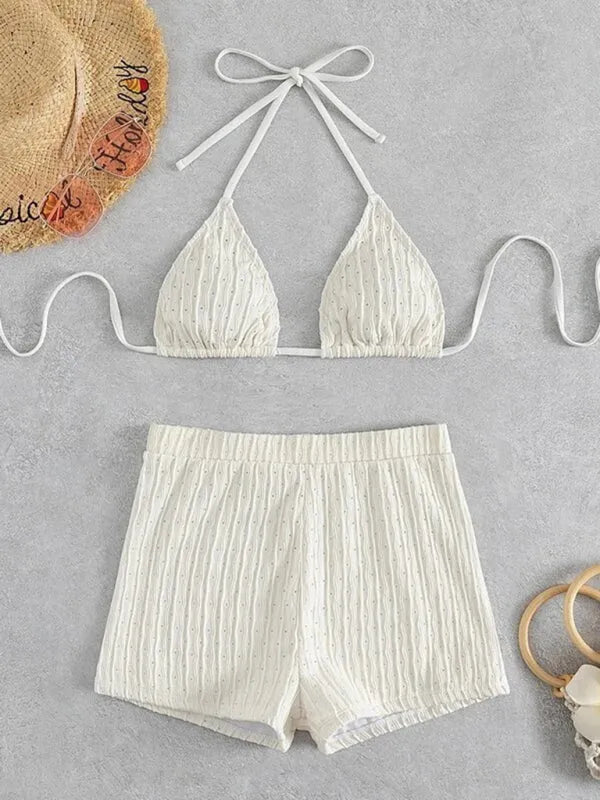 Women White Bikini With Swim Shorts Set