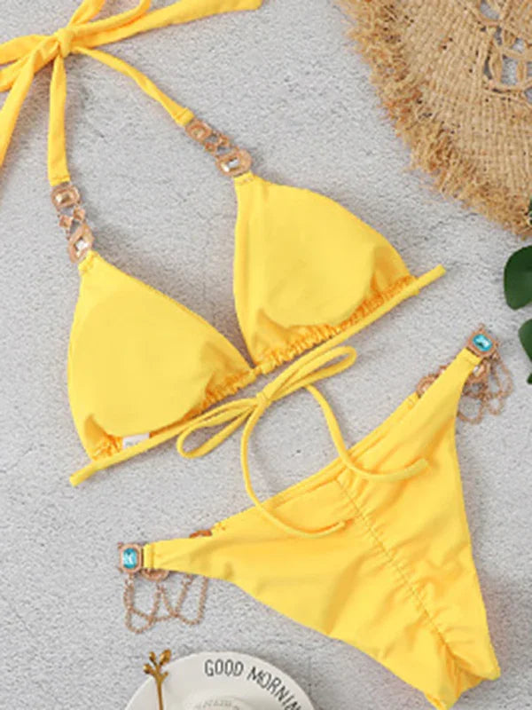 Women Yellow Triangle Bikini Set