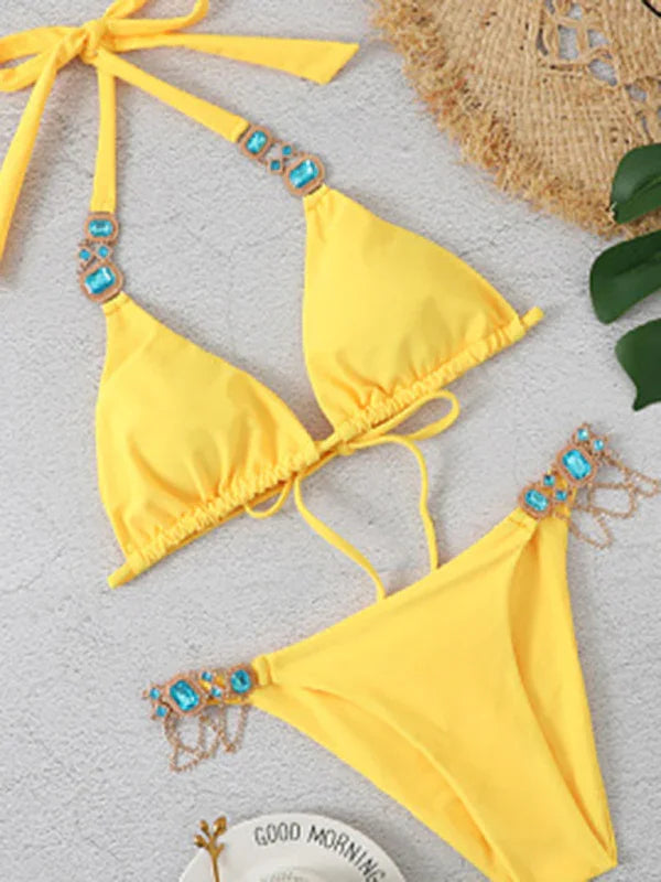 Women Yellow Triangle Bikini Set