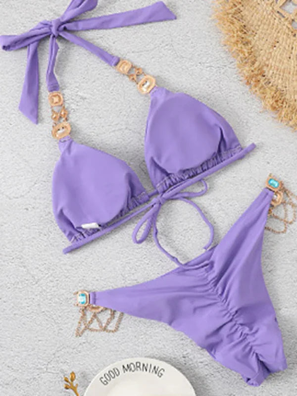 Women Yellow Triangle Bikini Set