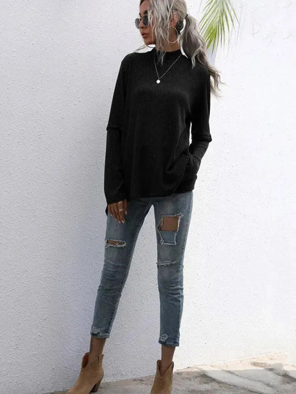 Women’s Black Turtleneck Pullover Sweater – Relaxed Fit