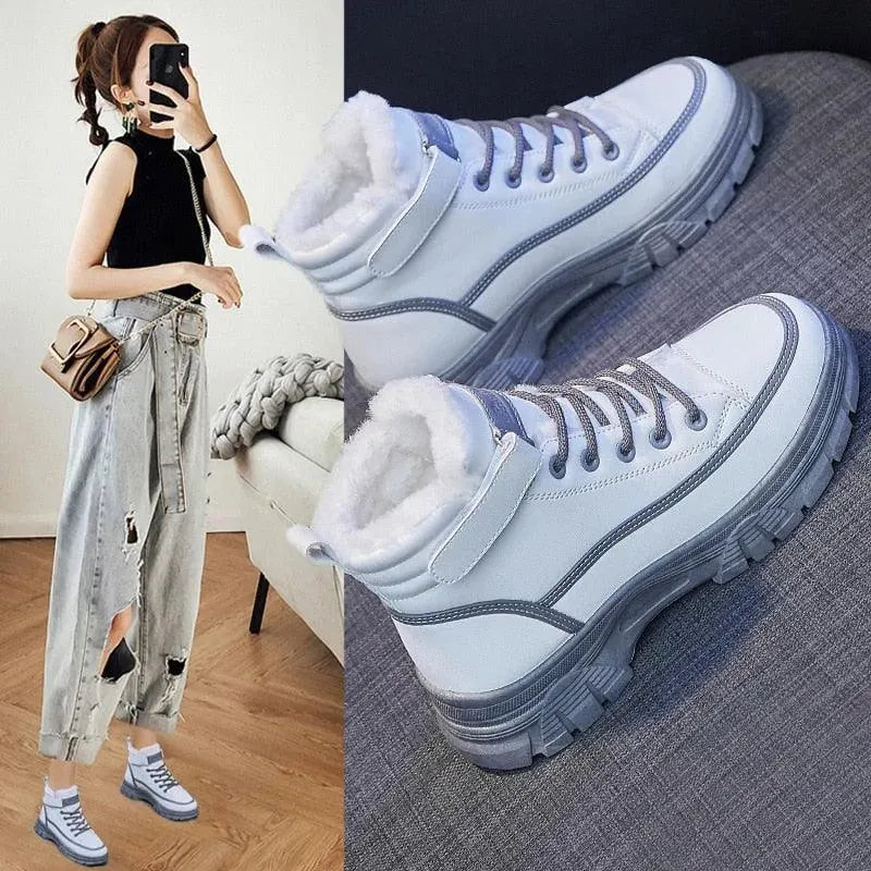Women's Boots - Women Mid-Top Ankle Boots Sneakers - Lace-Up Winter Sneaker Boots