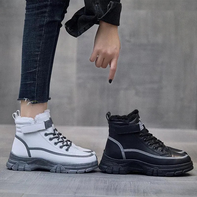 Women's Boots - Women Mid-Top Ankle Boots Sneakers - Lace-Up Winter Sneaker Boots