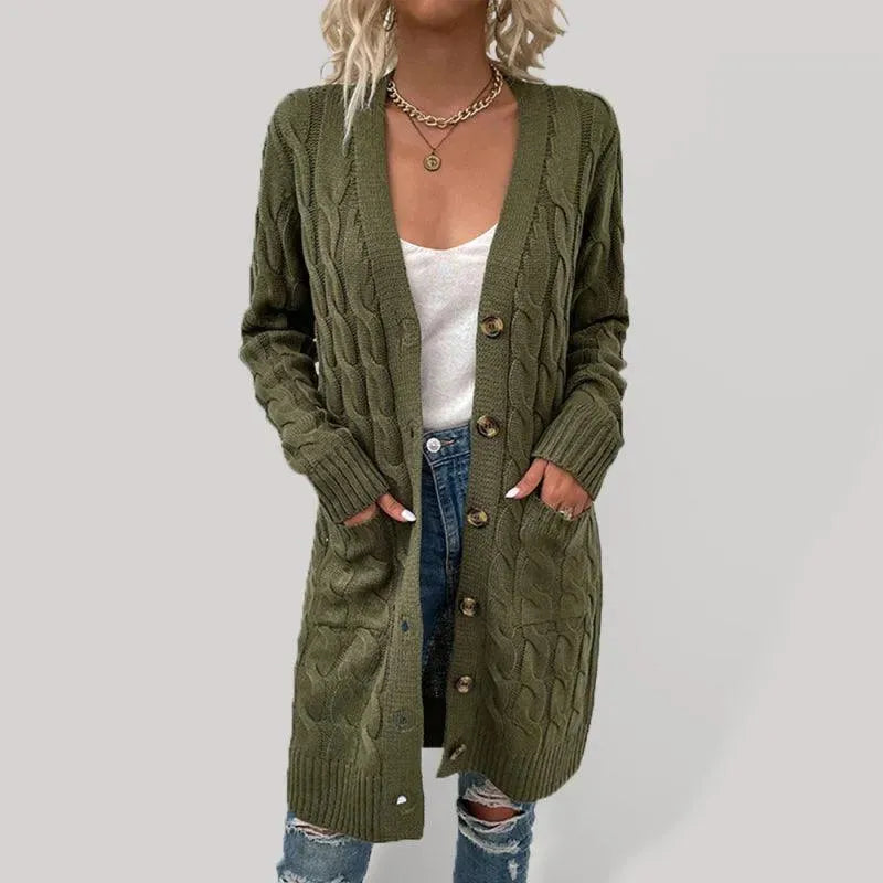 Women’s Cable Knit Longline Cardigan Sweater – Cozy Twist Knit