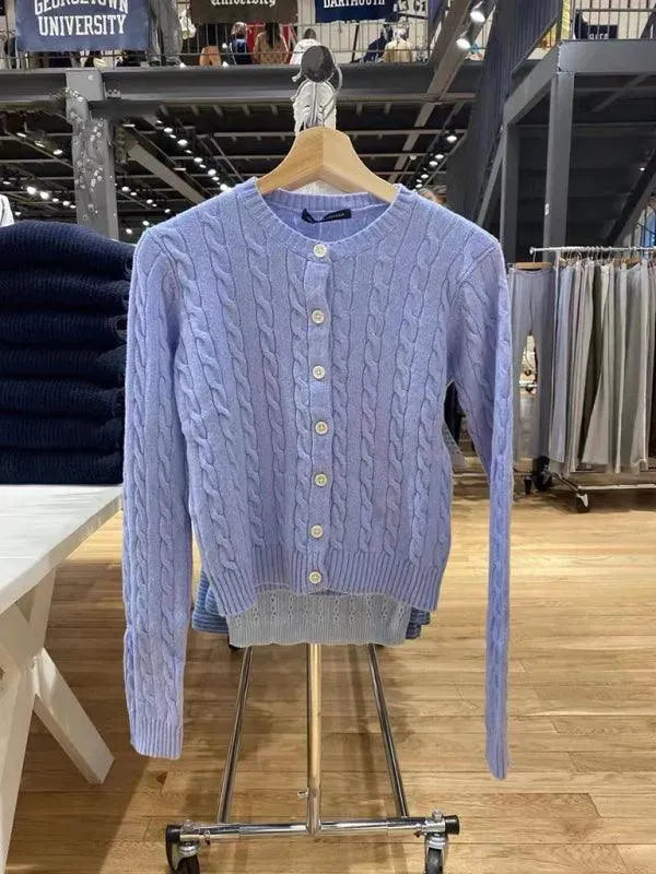 Women’s Cable Knit V-Neck Cardigan Sweater – Retro Button Style