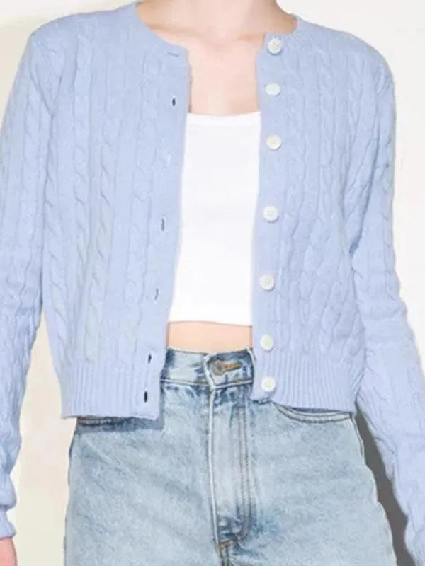 Women’s Cable Knit V-Neck Cardigan Sweater – Retro Button Style