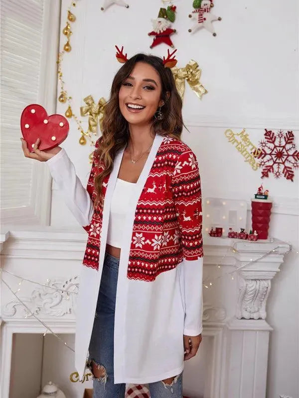 Women’s Christmas Print Longline Cardigan Sweater – Winter Knit