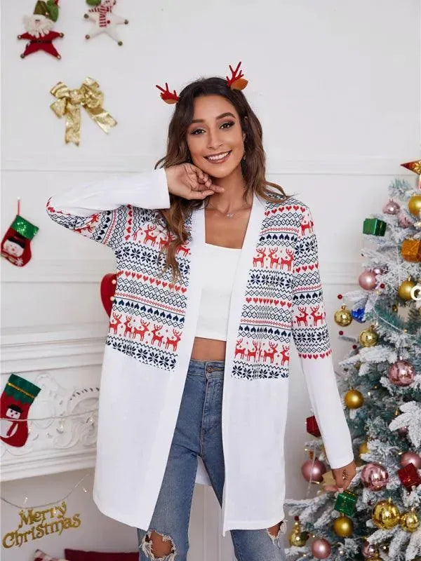 Women’s Christmas Print Longline Cardigan Sweater – Winter Knit