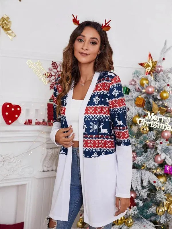Women’s Christmas Print Longline Cardigan Sweater – Winter Knit