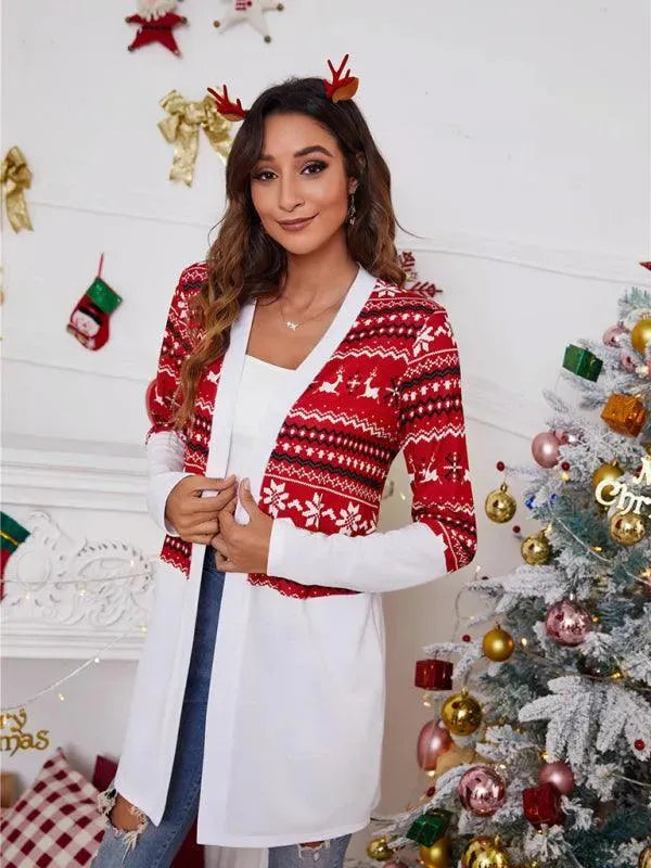 Women’s Christmas Print Longline Cardigan Sweater – Winter Knit