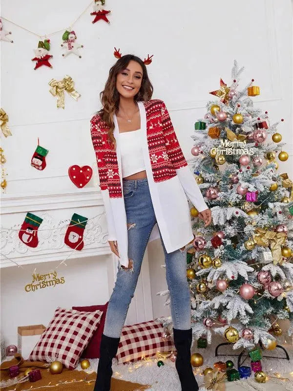 Women’s Christmas Print Longline Cardigan Sweater – Winter Knit