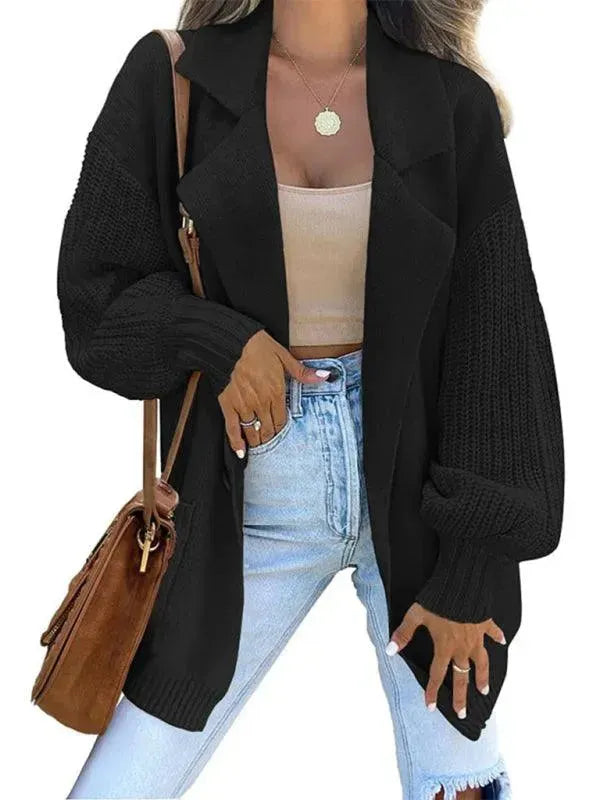 Women's Collared V-Neck Button Cardigan Sweater