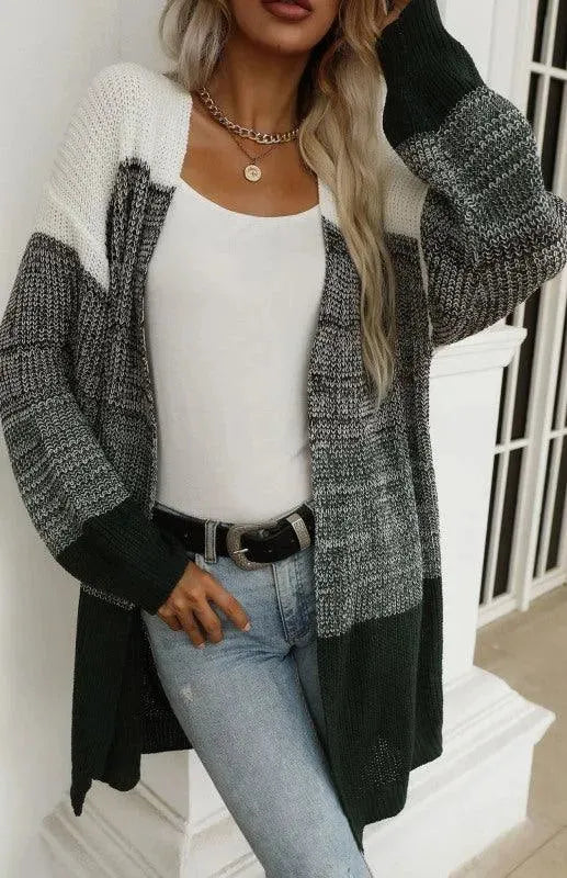 Women’s Colorblock Longline Cardigan Sweater – V-Neck