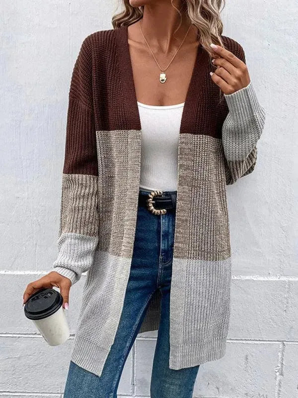 Women’s Colorblock Longline Cardigan Sweater – V-Neck