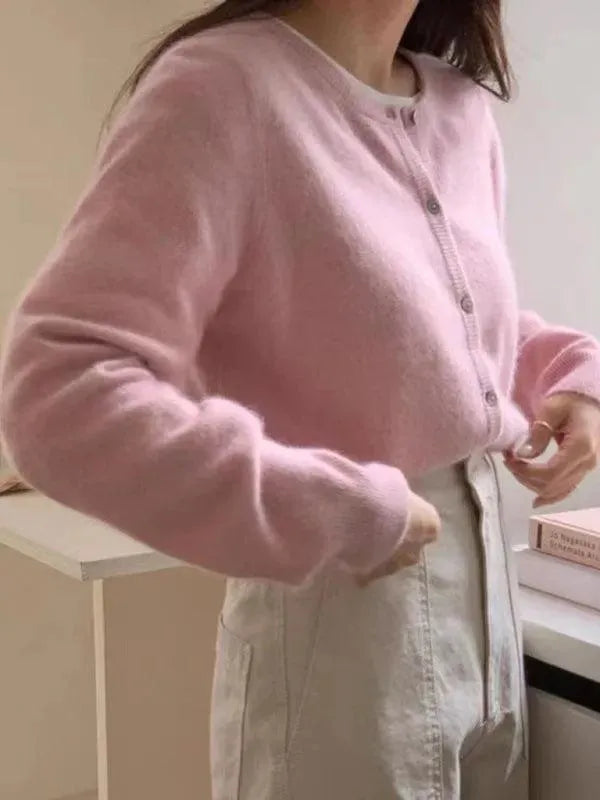 Women’s Crew Neck Button Cardigan Sweater – Minimalist Knit