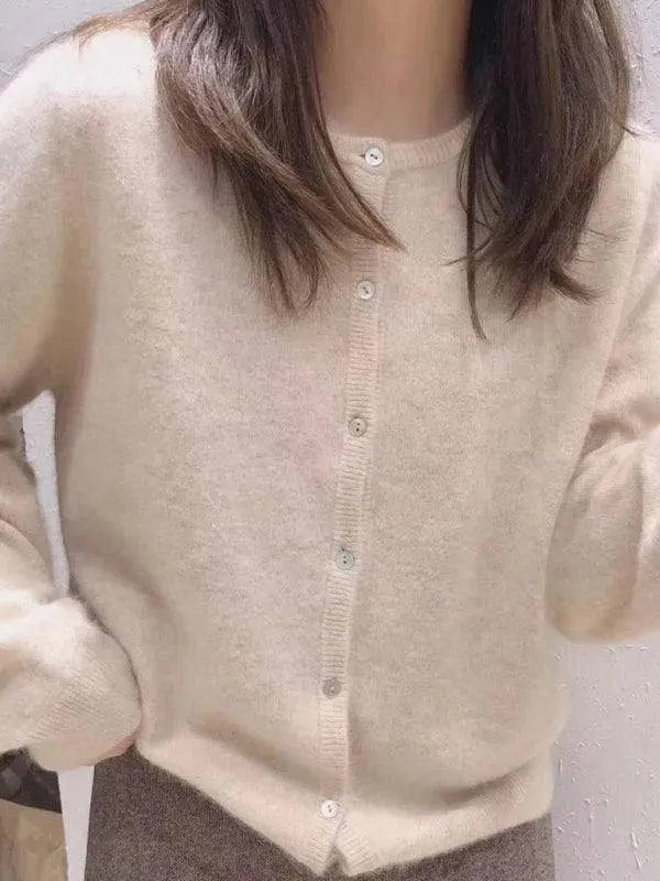Women’s Crew Neck Button Cardigan Sweater – Minimalist Knit