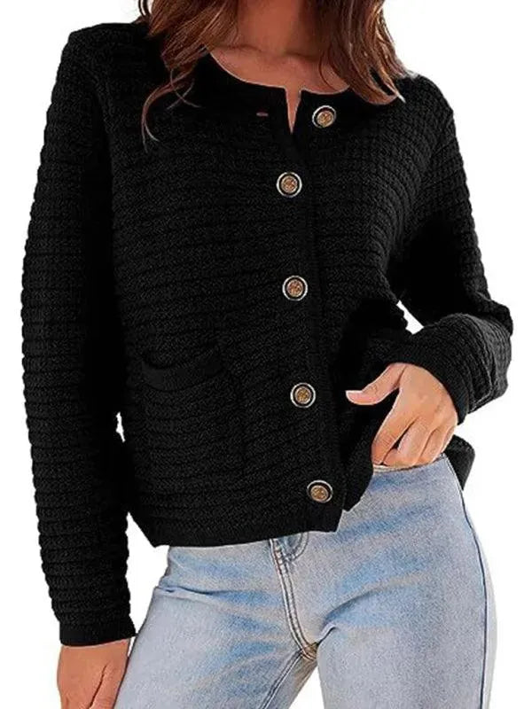 Women’s Crew Neck Knit Cardigan Sweater – Button Front