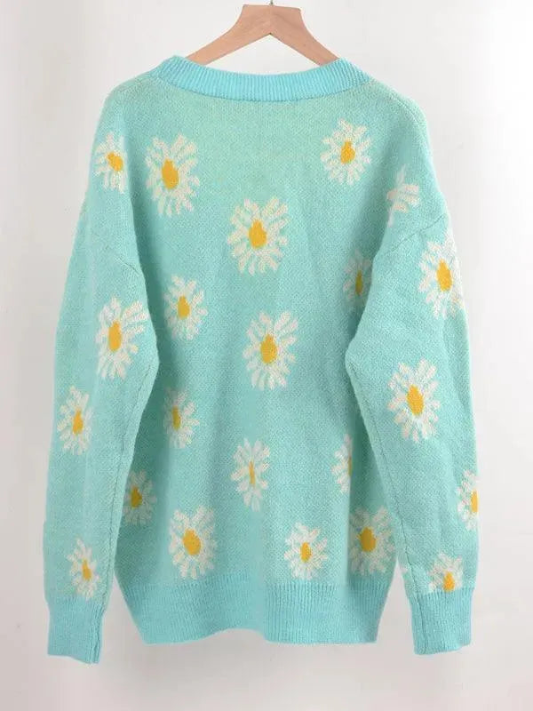 Women’s Daisy Knit Cardigan Sweater – V-Neck Button
