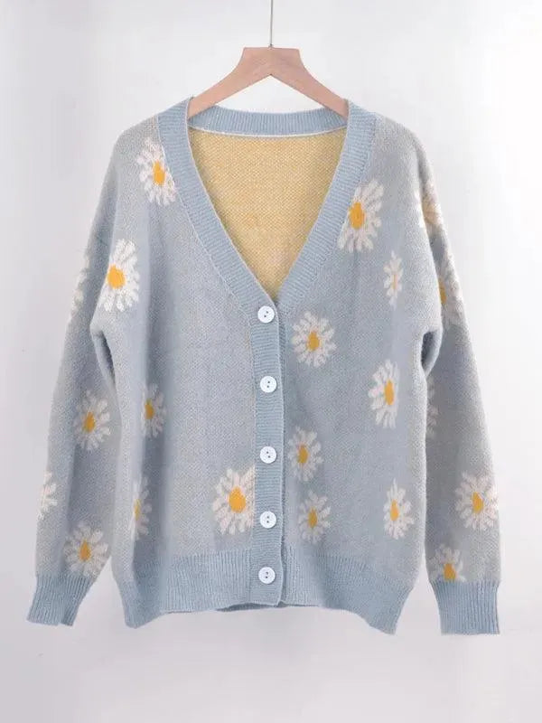 Women’s Daisy Knit Cardigan Sweater – V-Neck Button