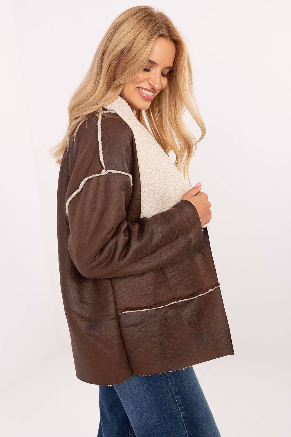 Women's Faux Fur Open Front Jacket — Navy Blue