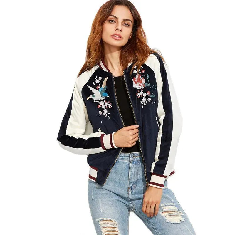 Women’s Floral Bomber Jacket Casual Style