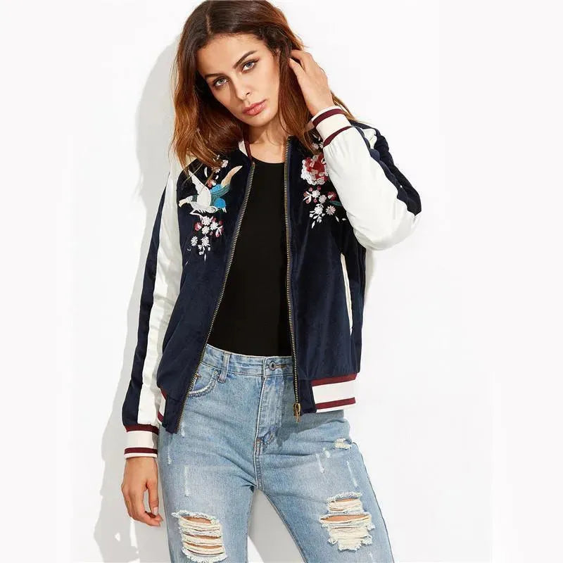 Women’s Floral Bomber Jacket Casual Style