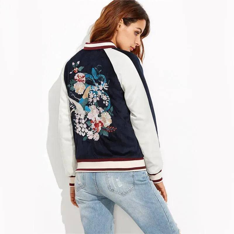 Women’s Floral Bomber Jacket Casual Style