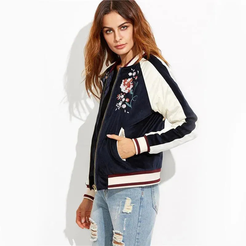Women’s Floral Bomber Jacket Casual Style