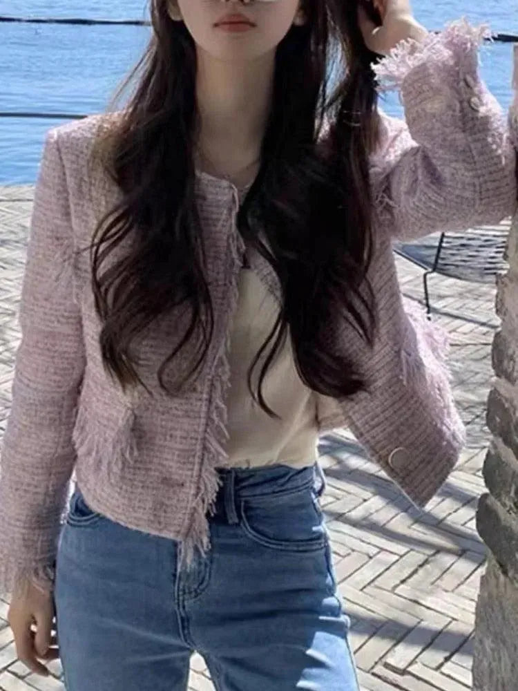 Women’s Fringe Tweed Jacket Textured Style