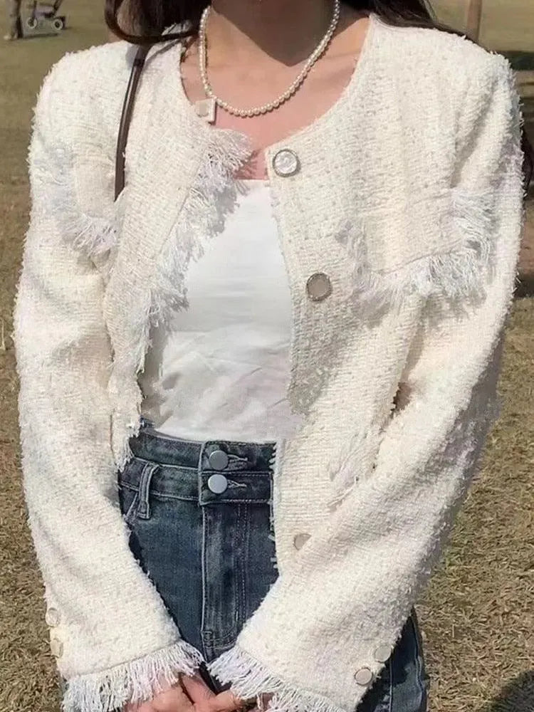 Women’s Fringe Tweed Jacket Textured Style