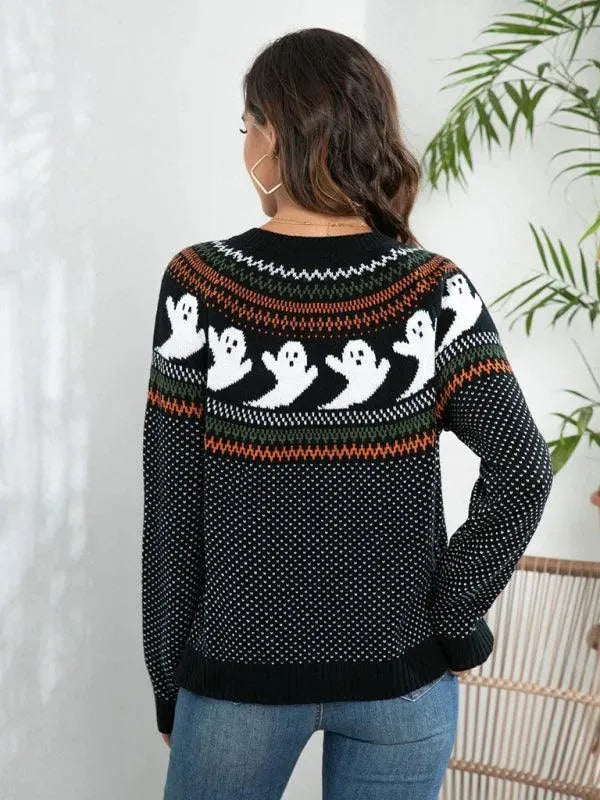 Women’s Halloween Polka Dot Cardigan Sweater – Crew Neck Knit